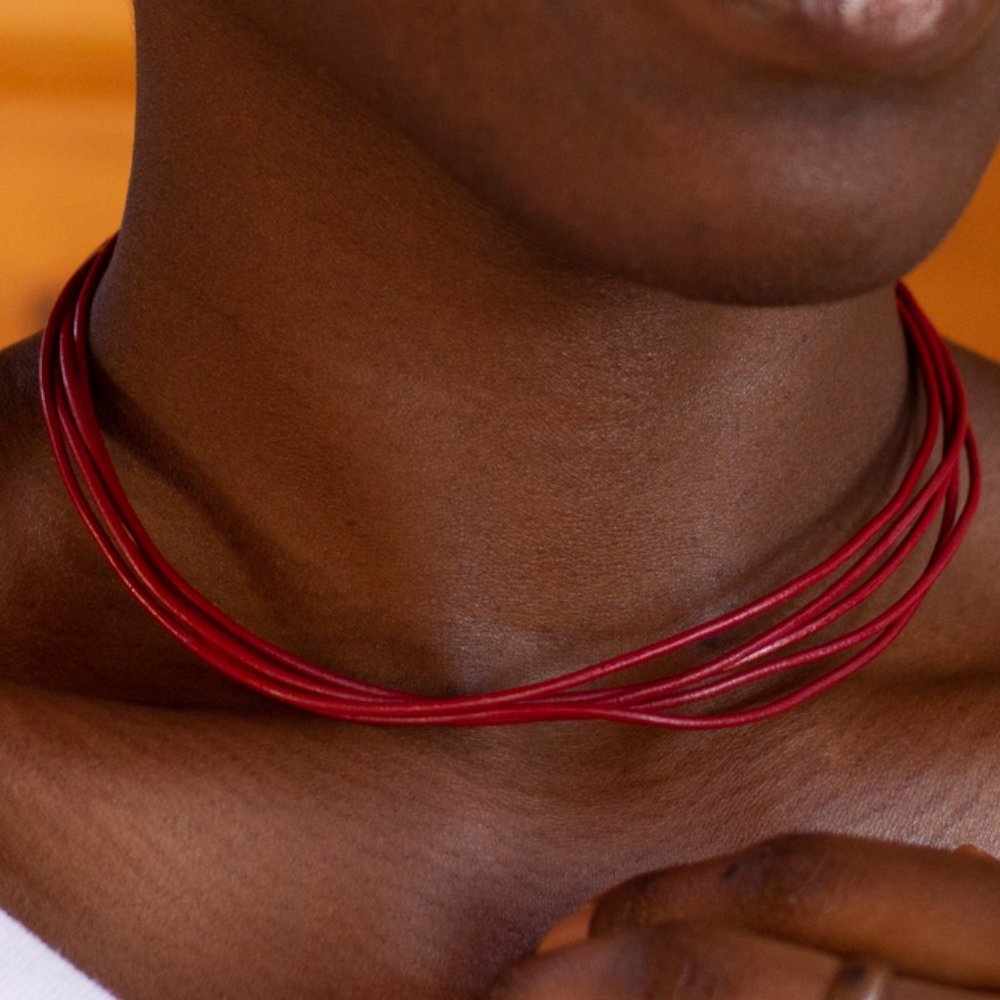 Women's Red String Choker Necklace